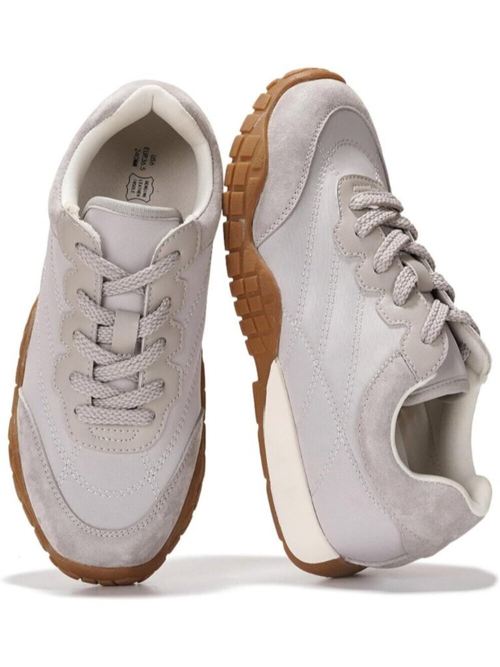 Women Grey Hitop Closed Toe Non Slip Memory Foam Insole Fashion Trendy Sneakers